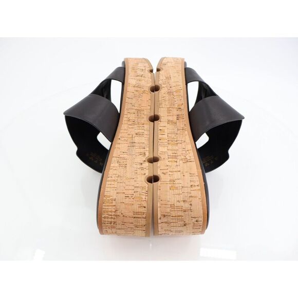 Franco Sarto Kesta Platform Sandals Slide Black Vegan Size 11 Chunky Cork Wedge - Picture 9 of 12